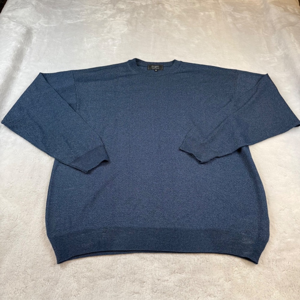 Raffi Mens XL Blue Textured Crew Neck‎ Long Sleeve Sweater Made in Italy